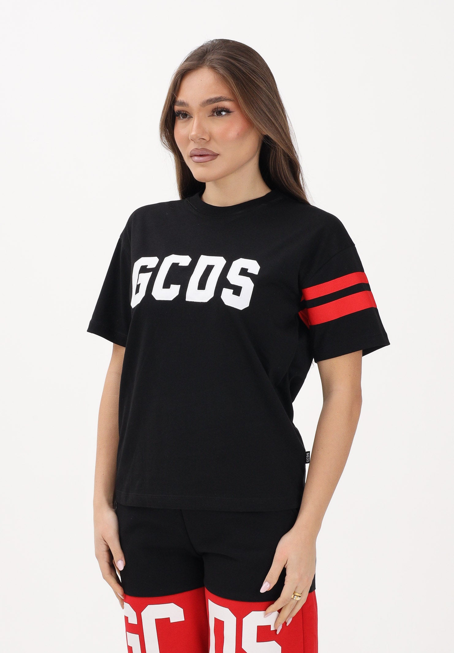 GCDS T-shirt a manica corta nera per donna, ragazzi e bambini con logo Z0UJQC592J105 999R GCDS 