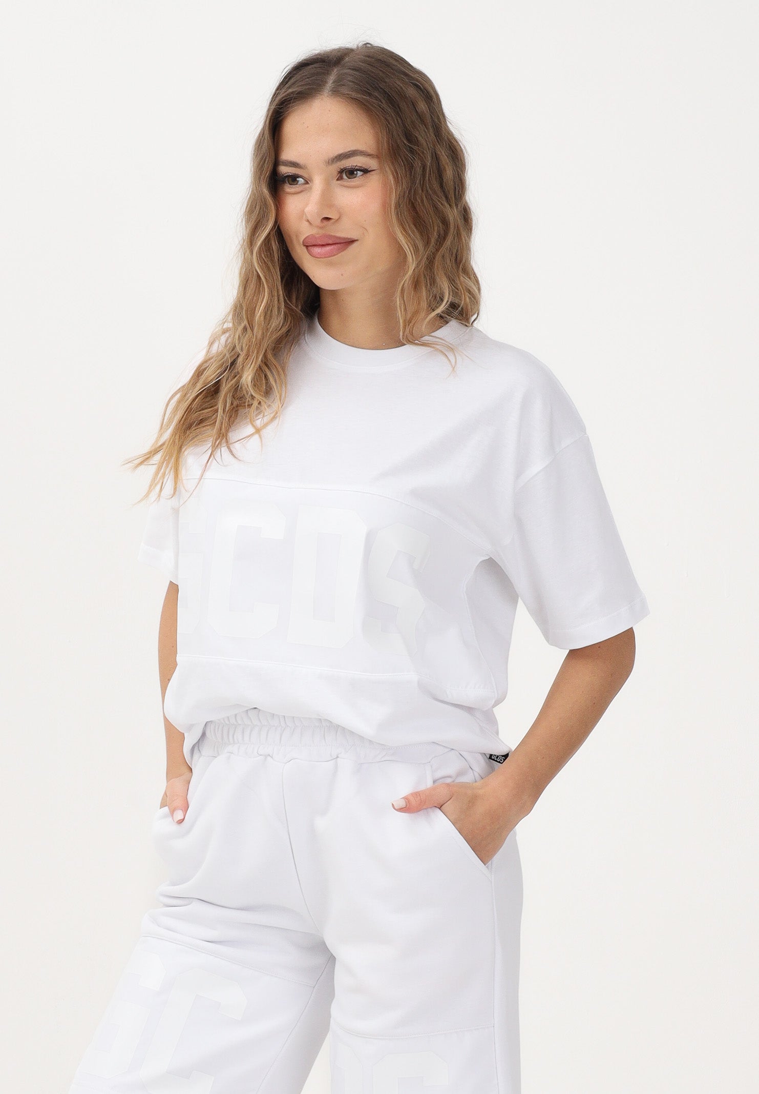 GCDS T-shirt a manica corta bianca per donna, ragazzi e bambini con logo Z0UJQC597J105 100A GCDS 
