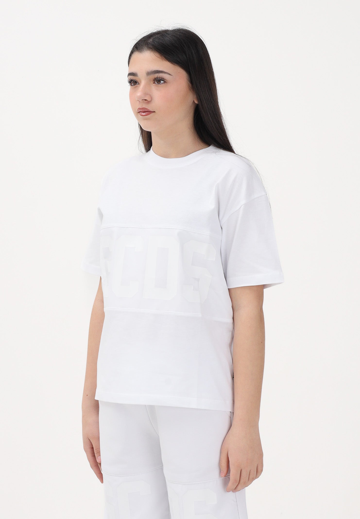 GCDS T-shirt a manica corta bianca per donna, ragazzi e bambini con logo Z0UJQC597J105 100A GCDS 