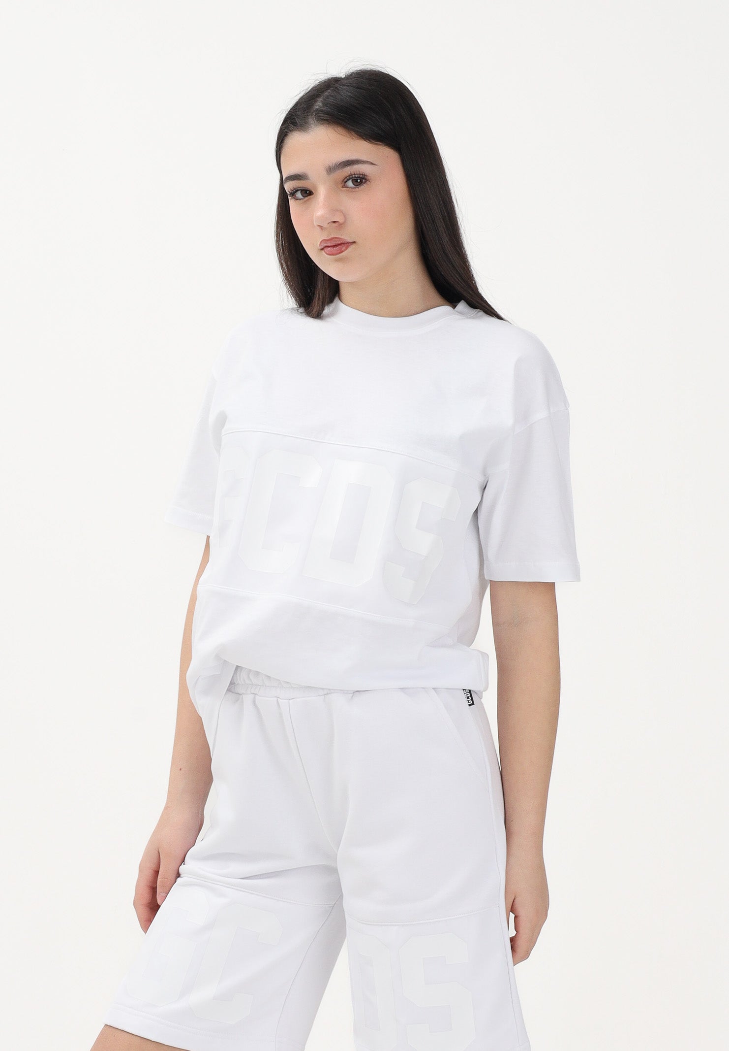 GCDS T-shirt a manica corta bianca per donna, ragazzi e bambini con logo Z0UJQC597J105 100A GCDS 