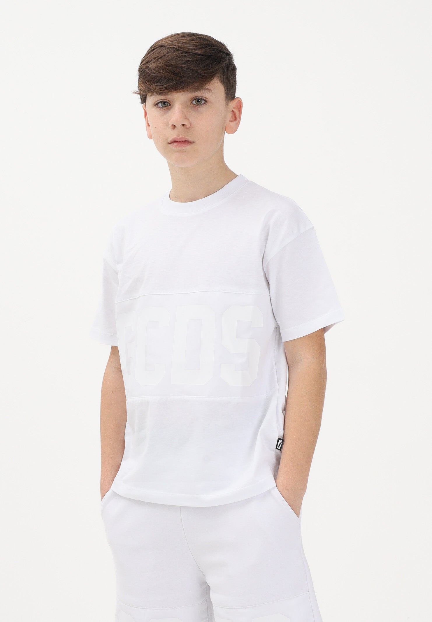 GCDS T-shirt a manica corta bianca per donna, ragazzi e bambini con logo Z0UJQC597J105 100A GCDS 