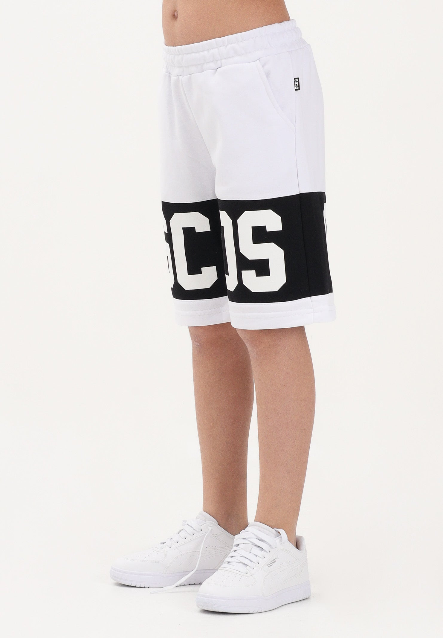 GCDS Shorts sportivo bianco per donna, ragazzi e bambini con stampa logo Z0UJQL589F004 100B GCDS 