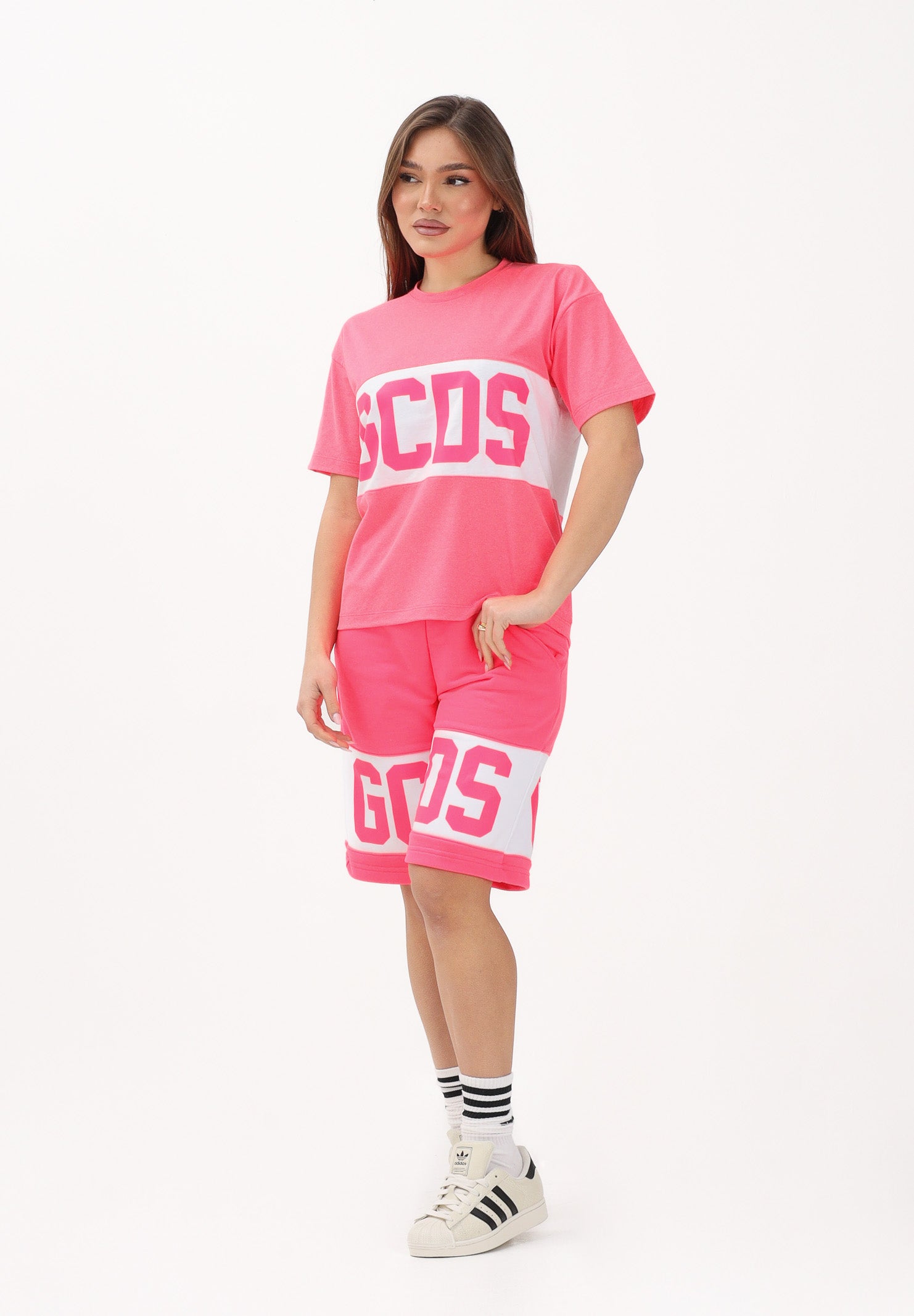 GCDS Shorts sportivo fucsia per donna, ragazze e bambine con stampa logo Z0UJQL589F004 566A GCDS 