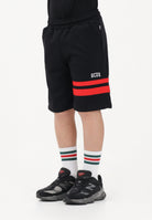 GCDS Shorts sportivo nero per donna, ragazzi e bambini con logo e bande rosse Z0UJQL594F004 999R GCDS 
