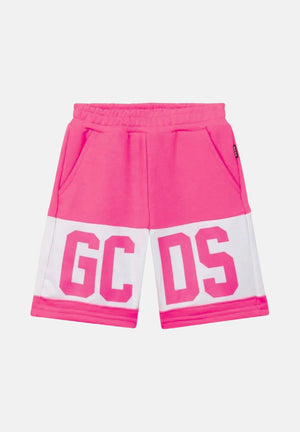 GCDS Shorts fucsia per bambino e bambina con banda bianca e logo Z0UKQL589F004 566A GCDS 