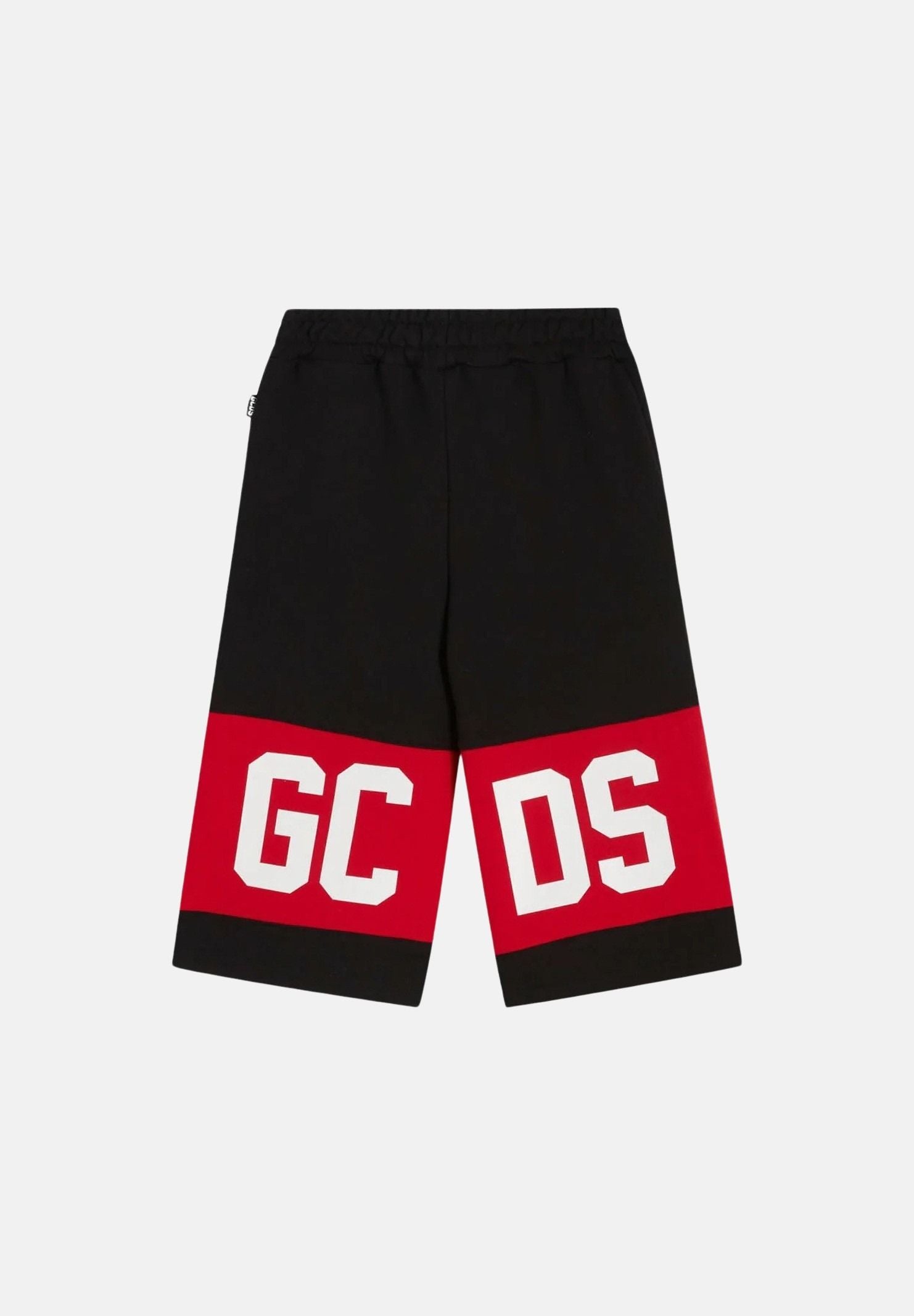 GCDS Shorts nero per bambino e bambina con banda rossa e logo Z0UKQL589F004 999R GCDS 