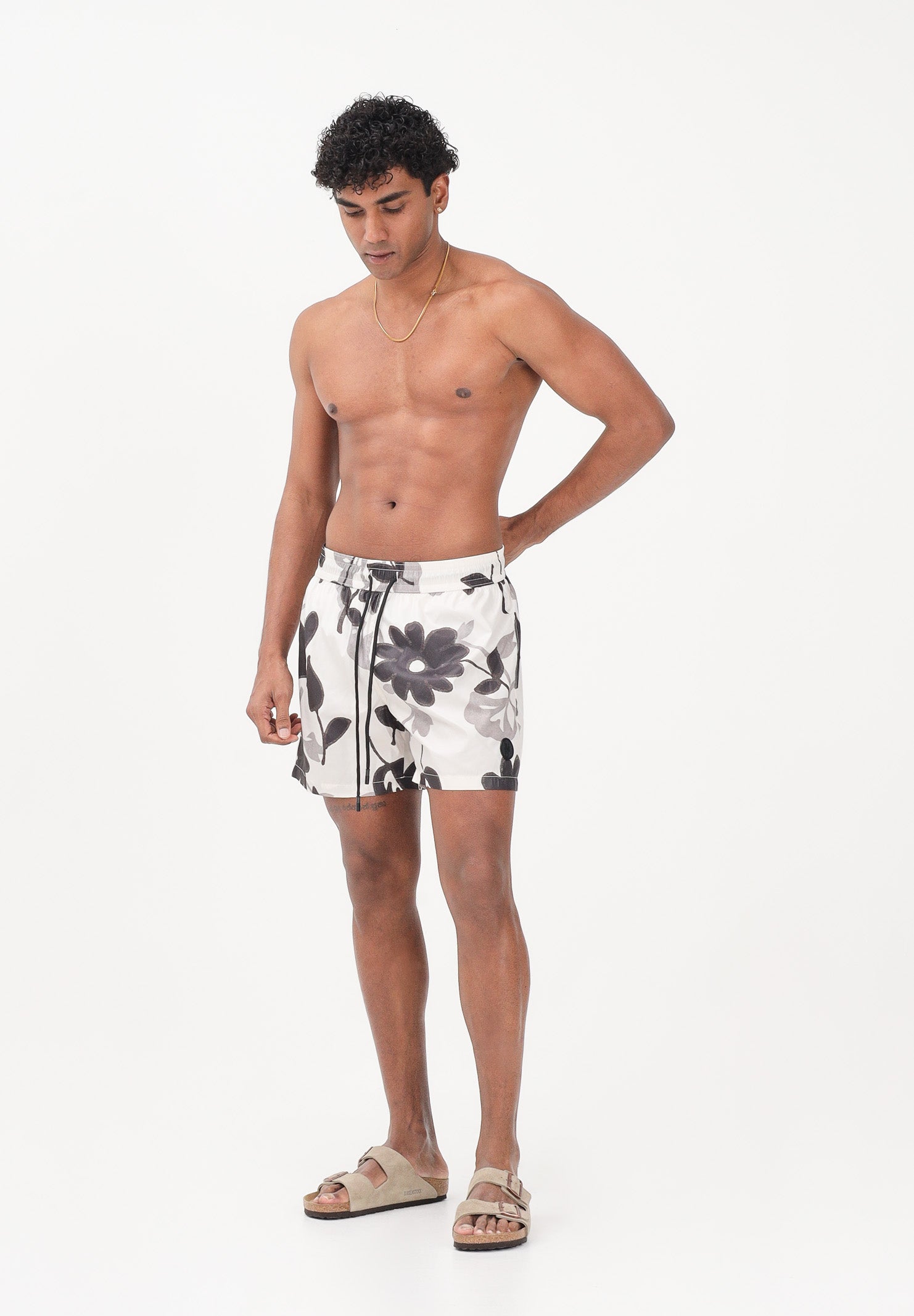 I'M BRIAN Shorts mare bianco da uomo con stampa floreale BC3751 0028 I'M BRIAN 