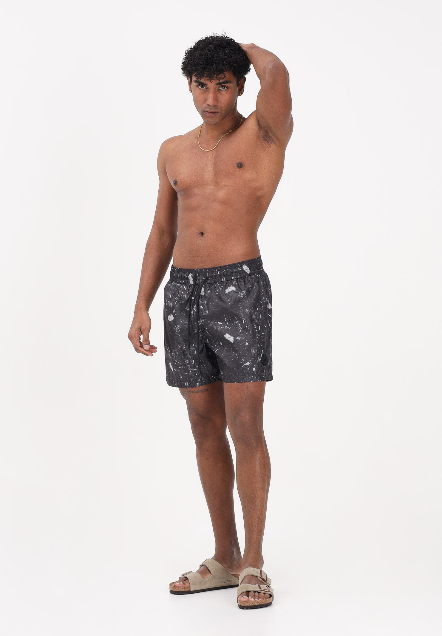I'M BRIAN Shorts mare nero da uomo con fantasia astratta BC3752 0028 I'M BRIAN 