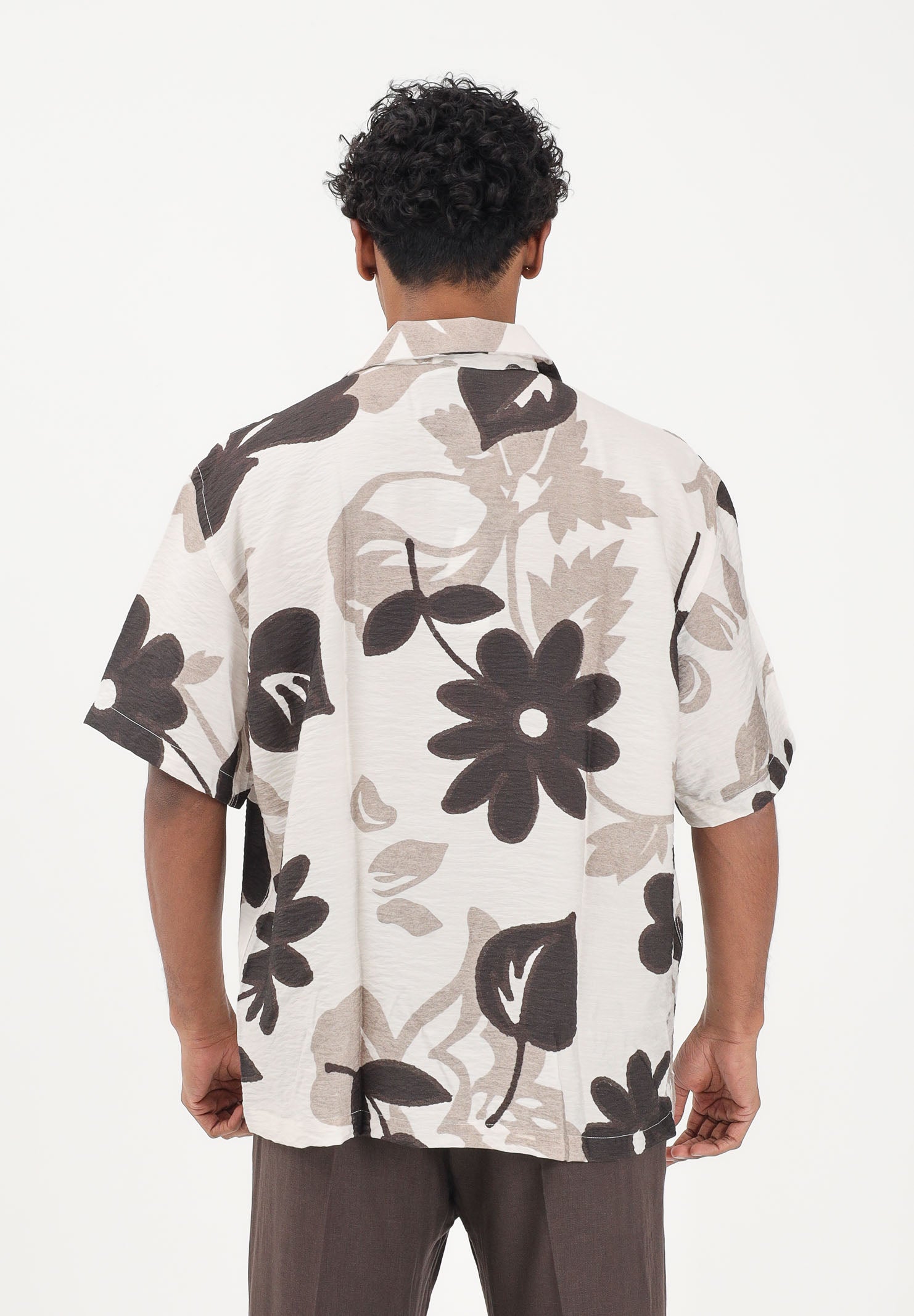 I'M BRIAN Camicia a manica corta bianca da uomo con stampa floreale CA3615 0028 I'M BRIAN 