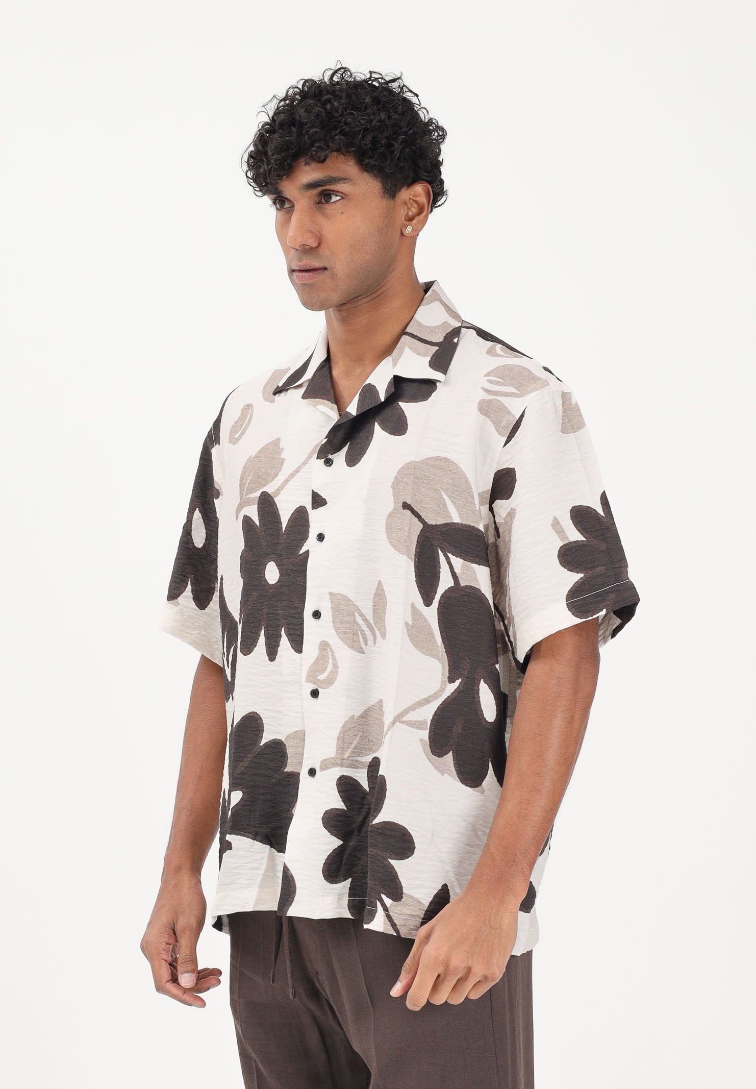 I'M BRIAN Camicia a manica corta bianca da uomo con stampa floreale CA3615 0028 I'M BRIAN 
