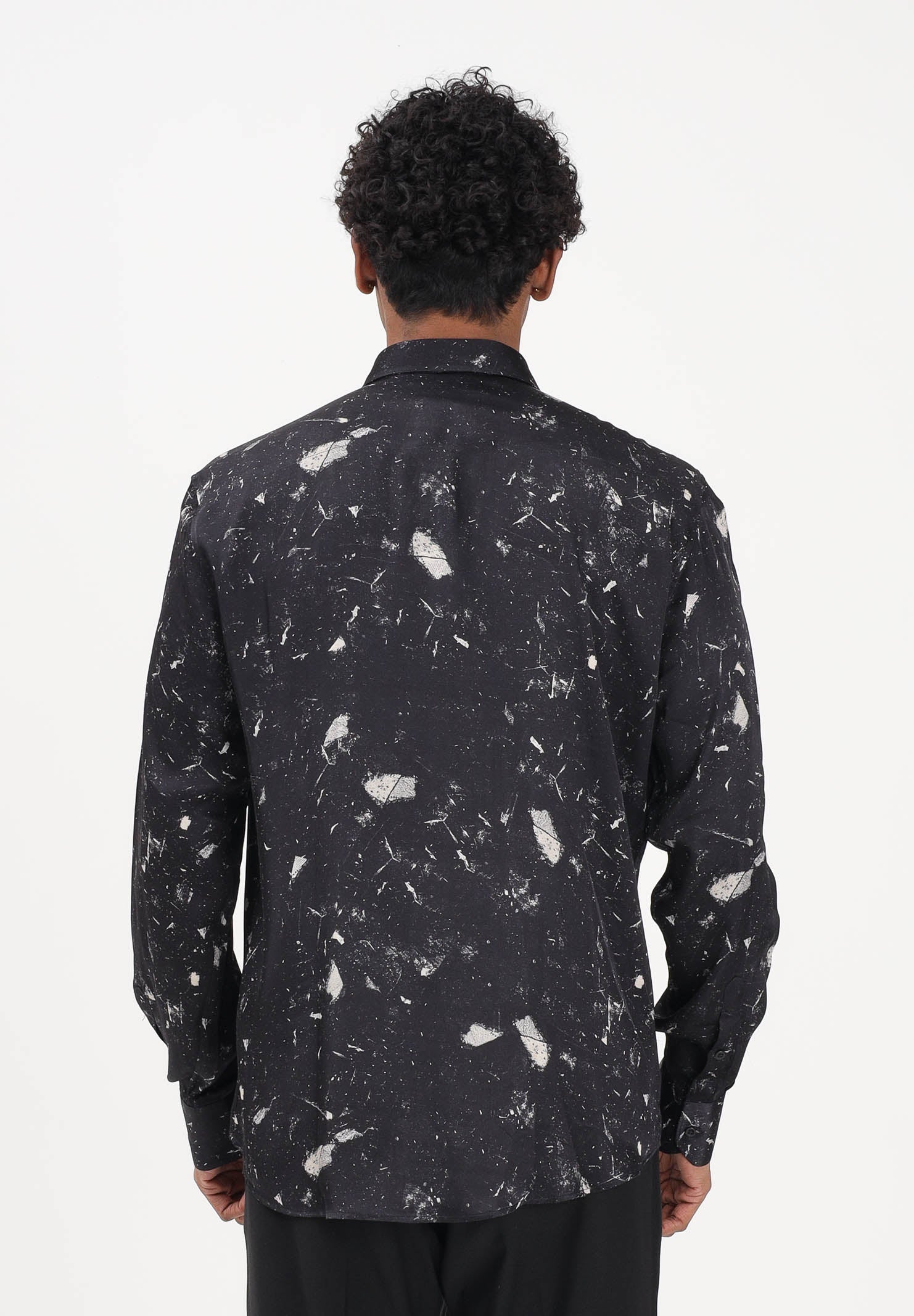 I'M BRIAN Camicia a manica lunga nera da uomo con stampa effetto splatter CA3618 0028 I'M BRIAN 