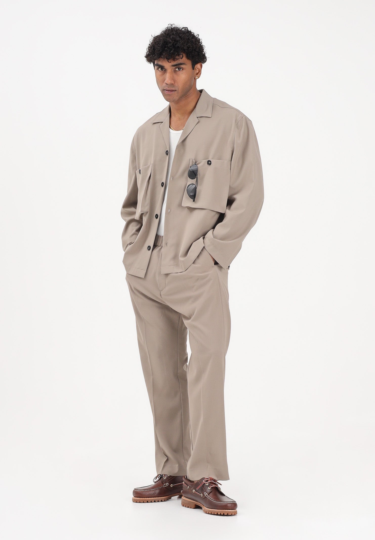 I'M BRIAN Camicia a manica lunga beige da uomo con tasche cargo CA3625 TA I'M BRIAN 