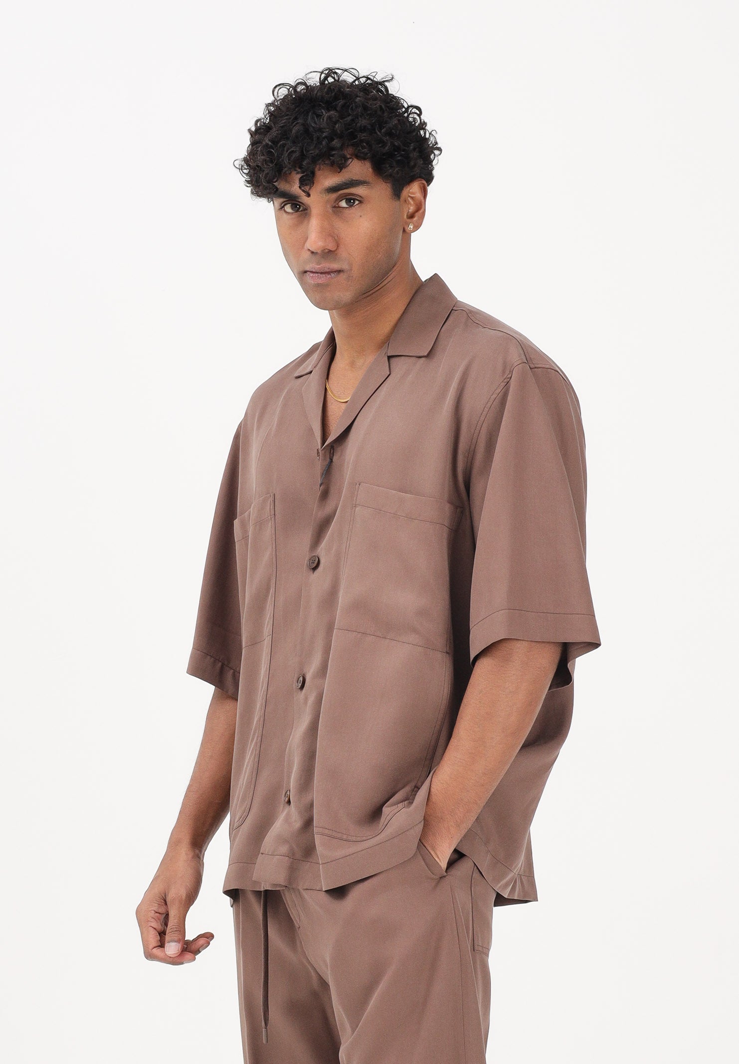I'M BRIAN Camicia a manica corta marrone da uomo CA3626 020 I'M BRIAN 