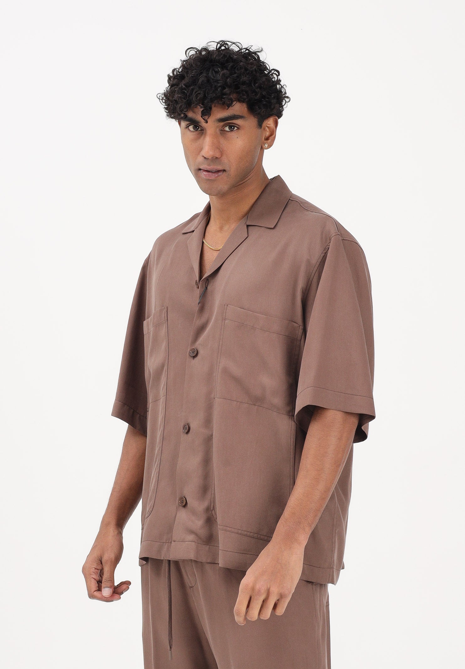 I'M BRIAN Camicia a manica corta marrone da uomo CA3626 020 I'M BRIAN 
