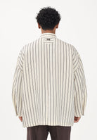 I'M BRIAN Camicia a manica lunga crema da uomo con motivo a righe marroni CA3636 0025 I'M BRIAN 