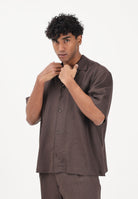 I'M BRIAN Camicia a manica corta in lino marrone da uomo CA3637 020 I'M BRIAN 
