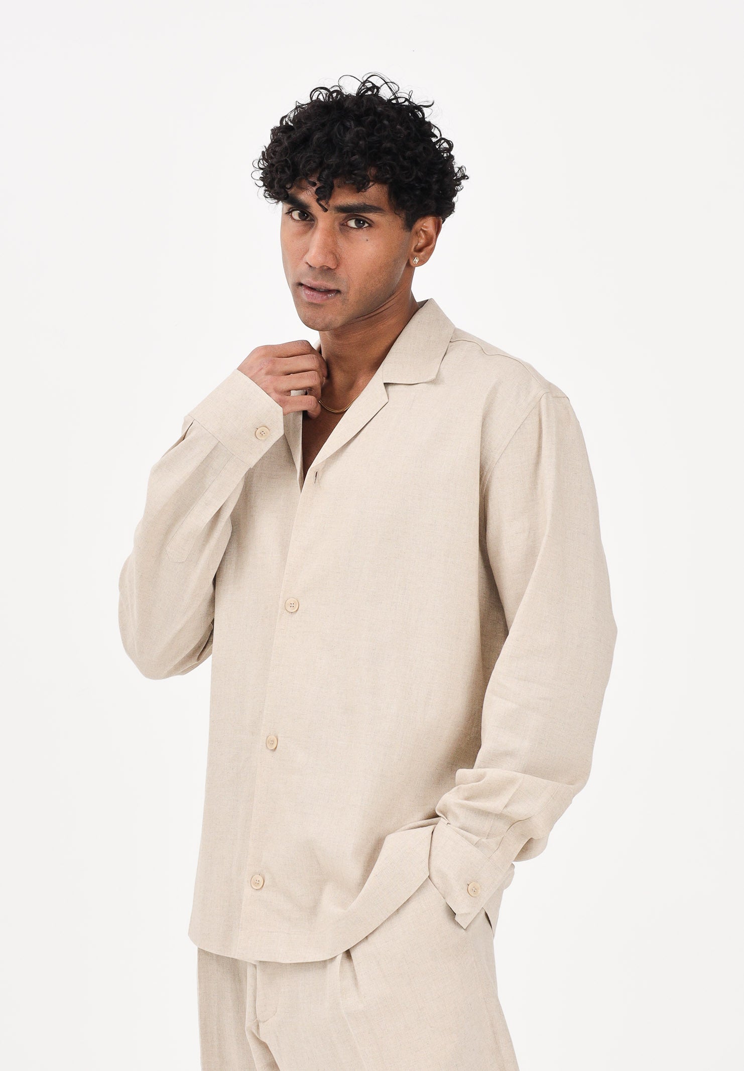 I'M BRIAN Camicia a manica lunga in lino beige da uomo CA3638 0025 I'M BRIAN 