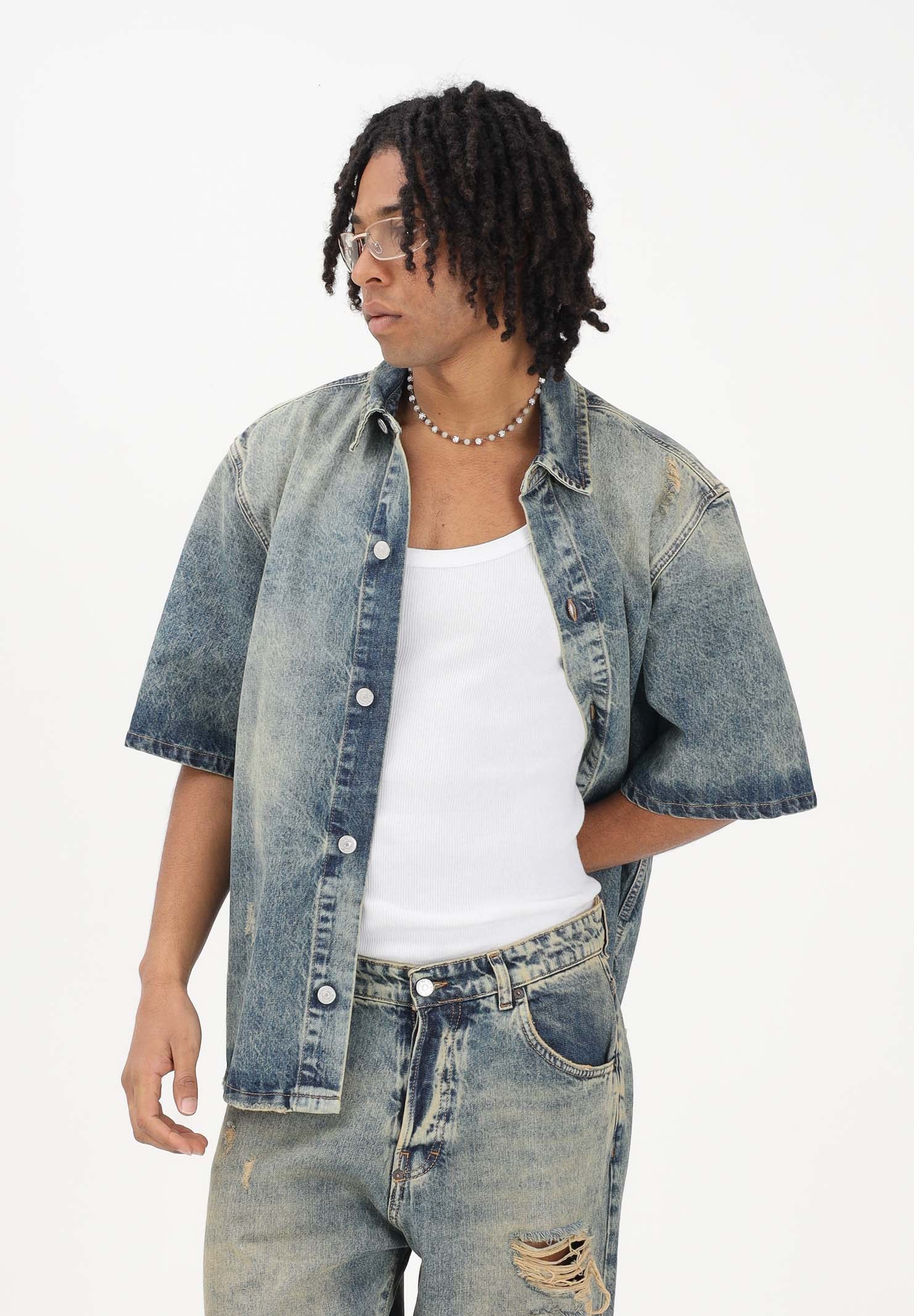 I'M BRIAN Camicia a manica corta in denim sabbiato da uomo CA3653 0028 I'M BRIAN 