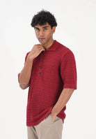 I'M BIRAN Polo bordeaux da uomo in tessuto lavorato a maglia traforata MA3604 0029 I'M BRIAN 