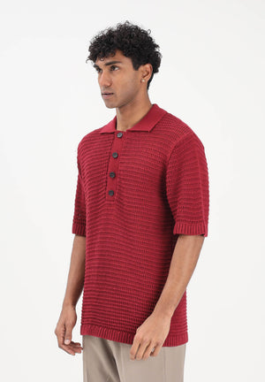 I'M BIRAN Polo bordeaux da uomo in tessuto lavorato a maglia traforata MA3604 0029 I'M BRIAN 