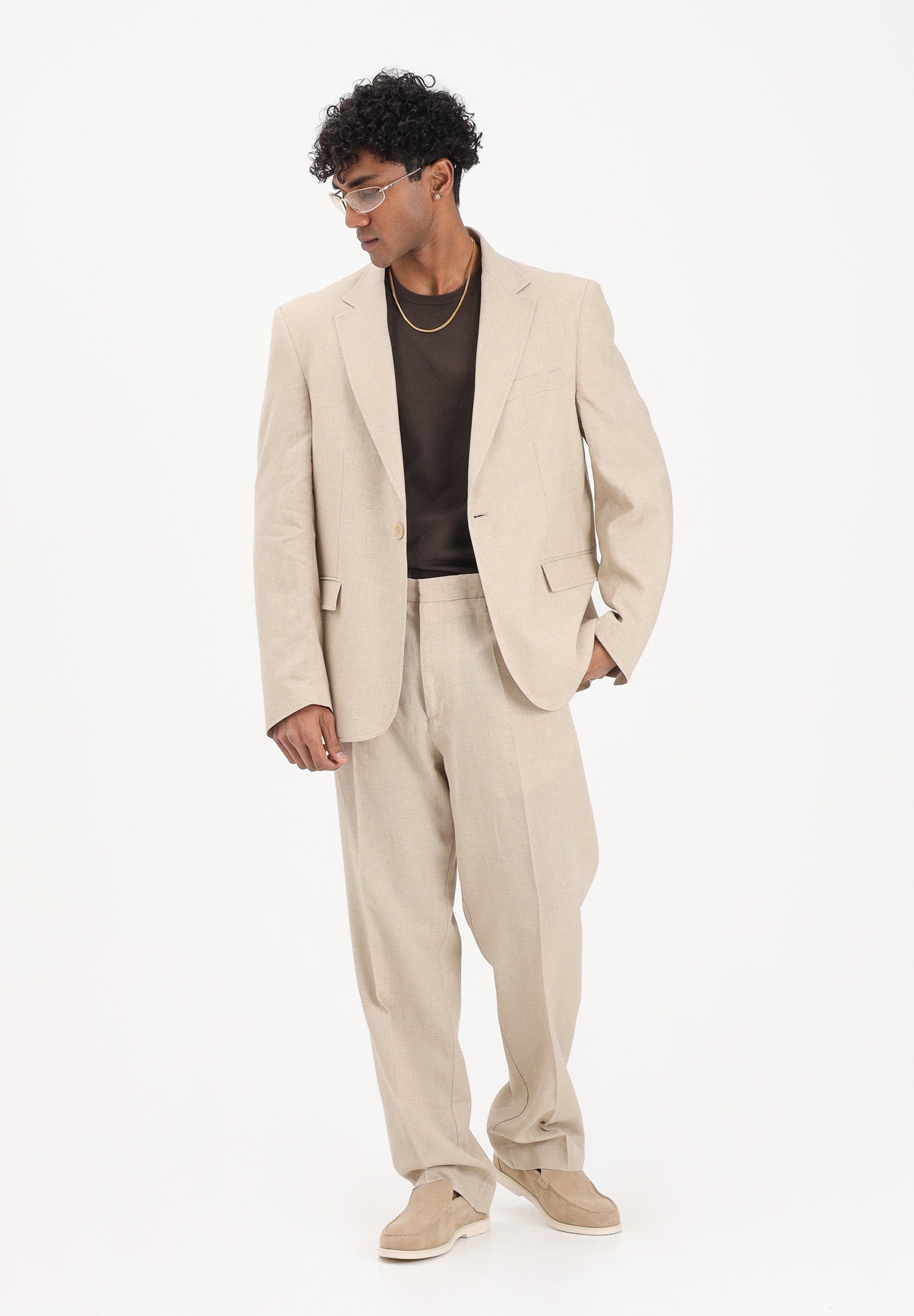 I'M BRIAN Pantalone in lino beige da uomo PA3703 0025 I'M BRIAN 