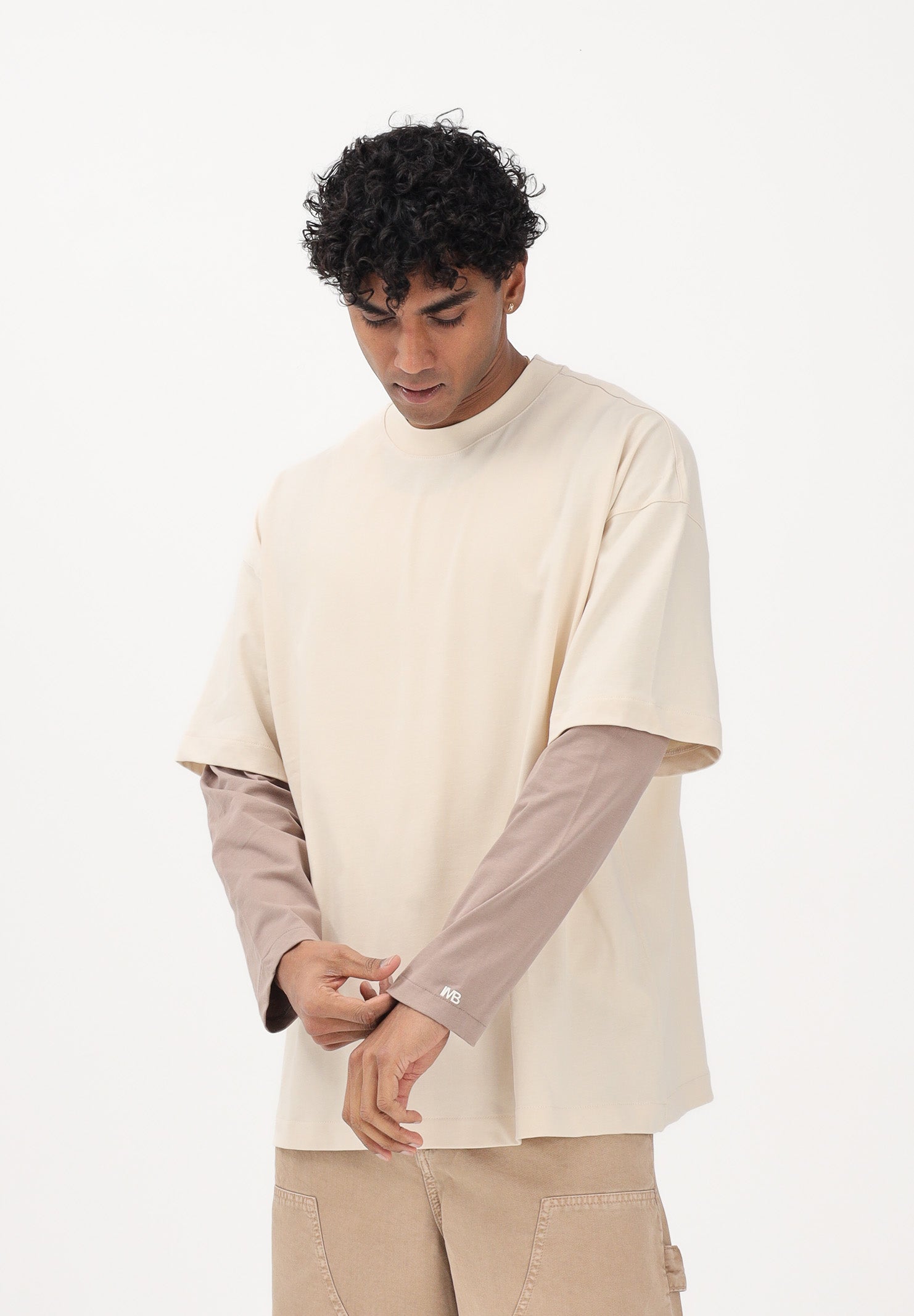 I'M BRIAN T-shirt a manica lunga panna da uomo con effetto layered TS3735 PA I'M BRIAN 