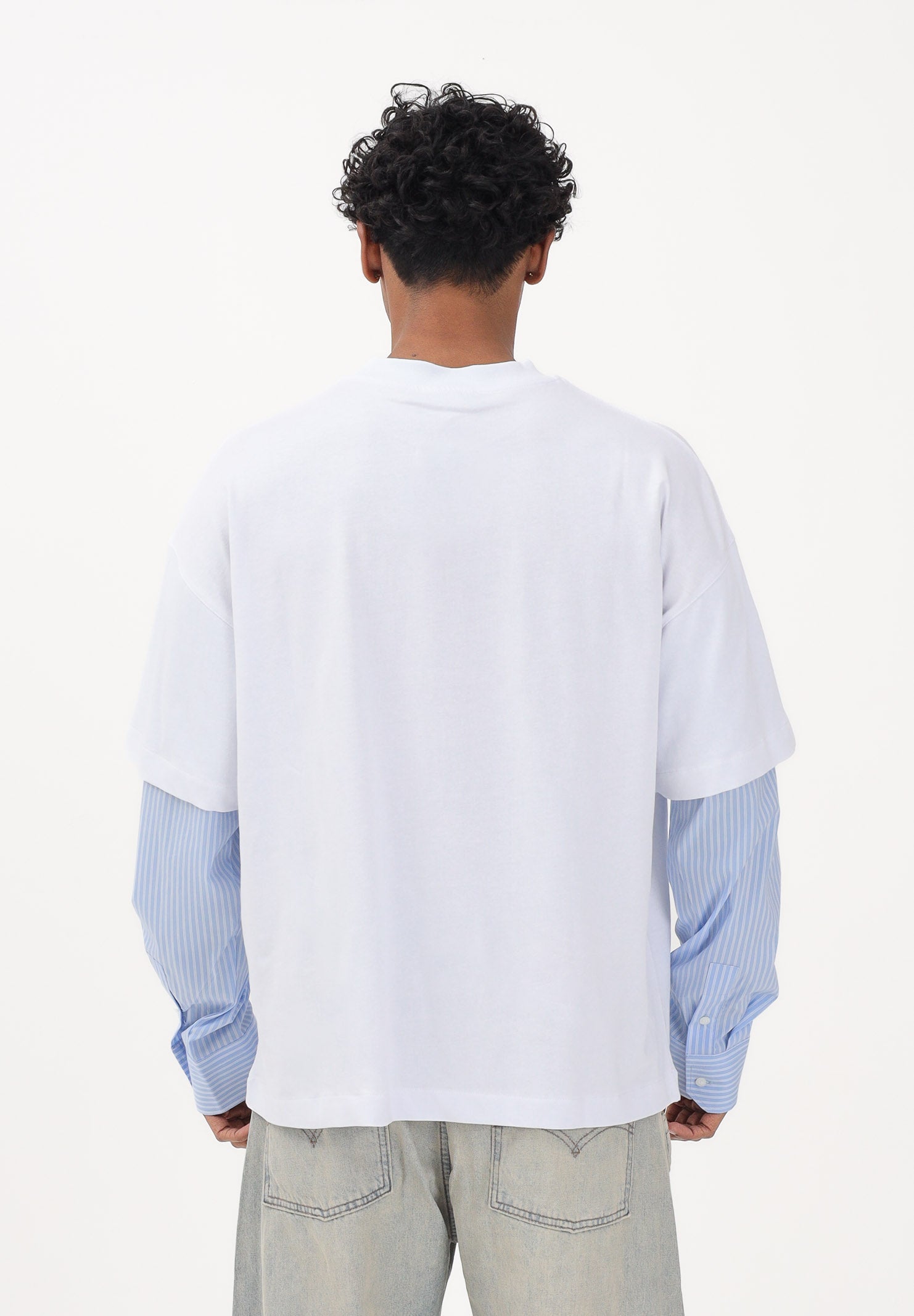 I'M BRIAN T-shirt a manica lunga bianca da uomo con maniche a camicia TS3739 002 I'M BRIAN 