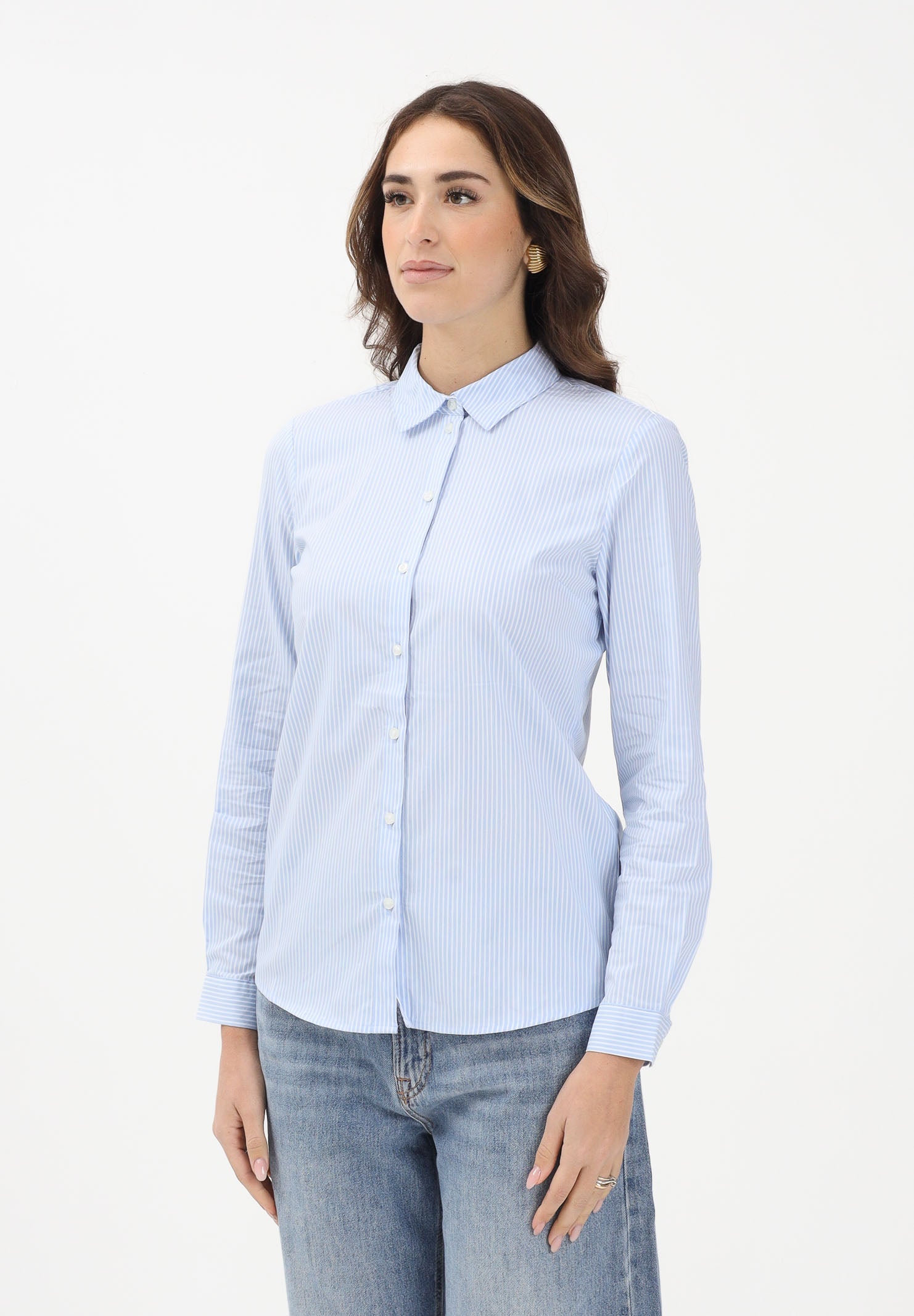 JDY Camicia a manica lunga da donna realizzata in tessuto azzurro chiaro con sottile motivo a righe 15149877 CABLWI JDY 