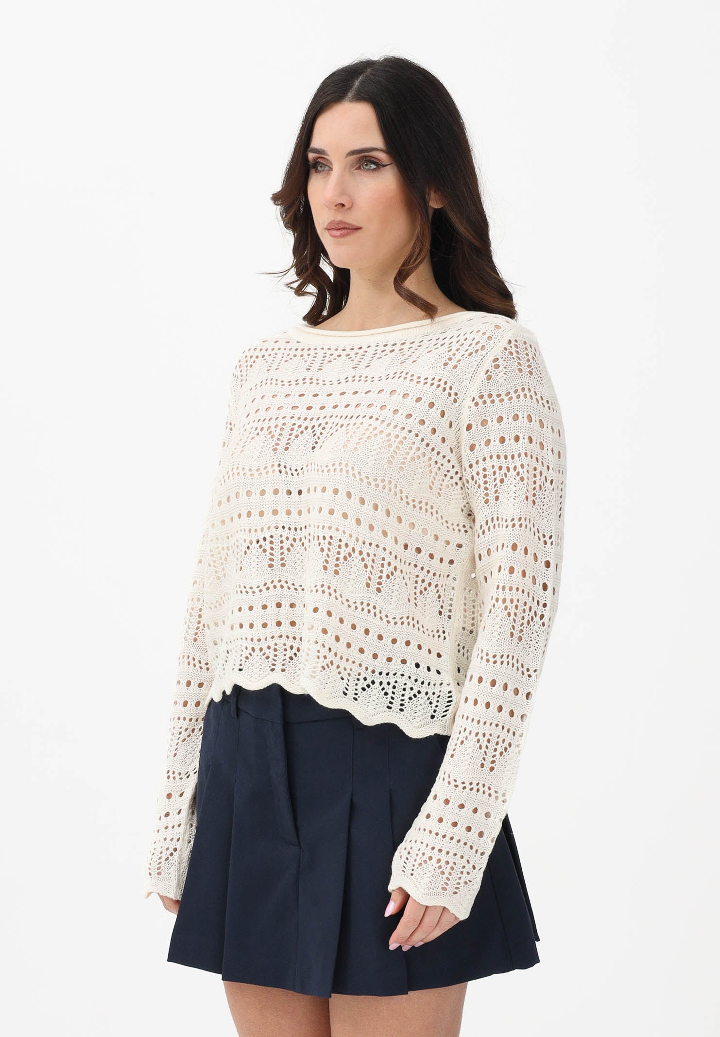JDY Maglia traforata panna da donna 15287384 EG JDY 