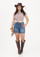 JDY Top a manica corta da donna con motivo a righe panna e bordeaux 15294790 CLDARU JDY 
