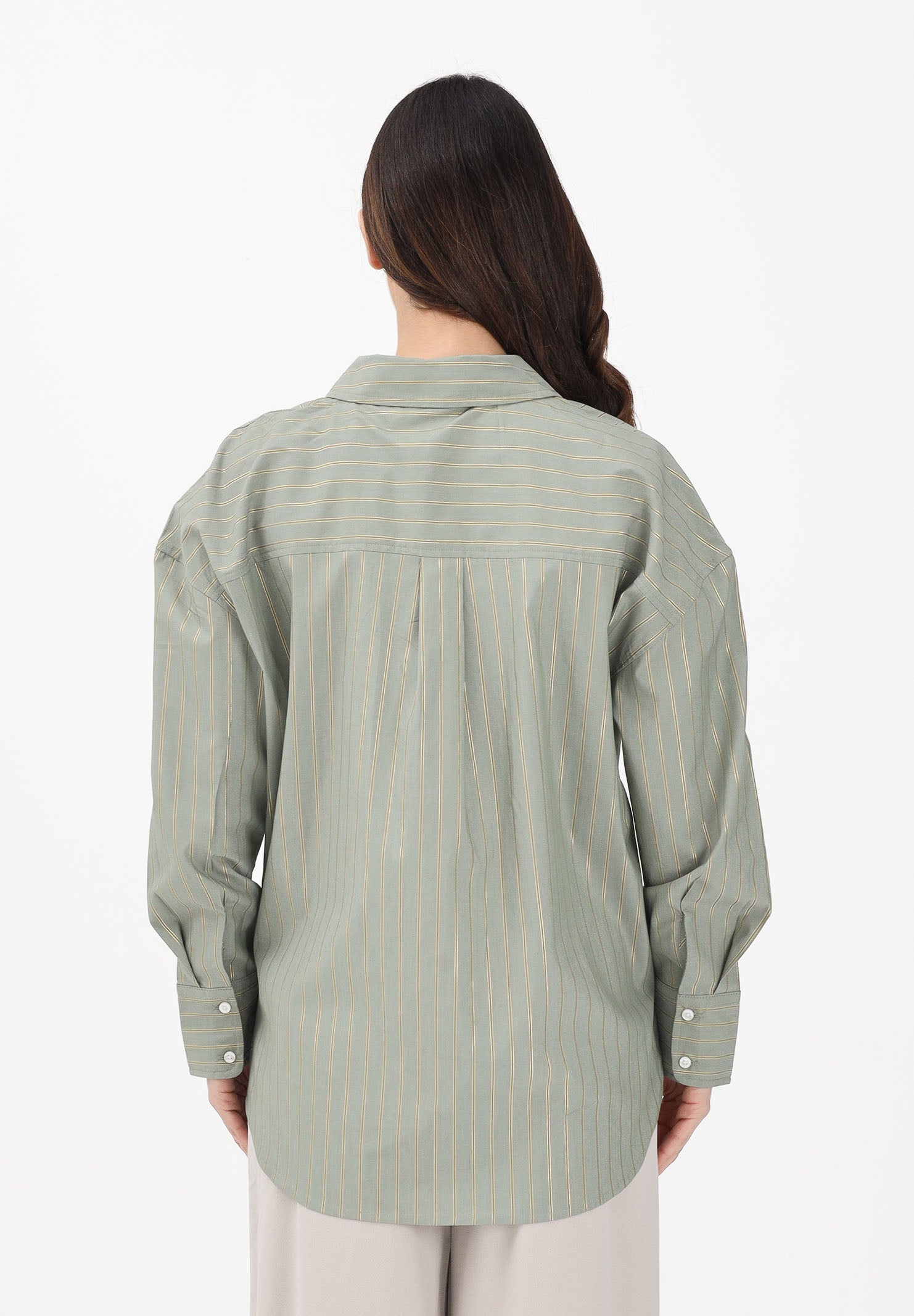 JDY Camicia a manica lunga verde da donna con sottili righe verticali 15359455 SE JDY 