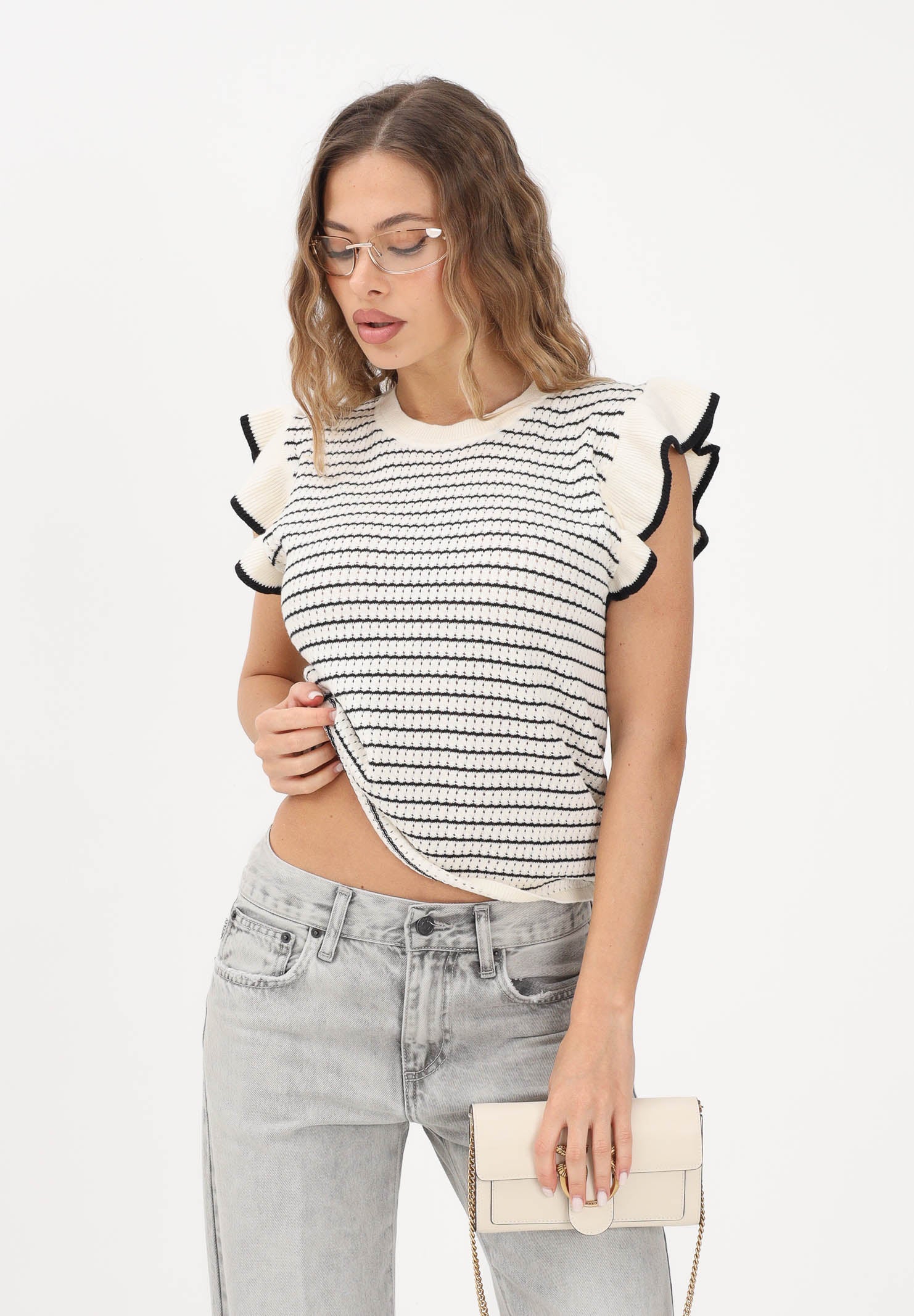 JDY Top in maglia panna da donna con motivo a righe 15360345 CLDAWBL JDY 