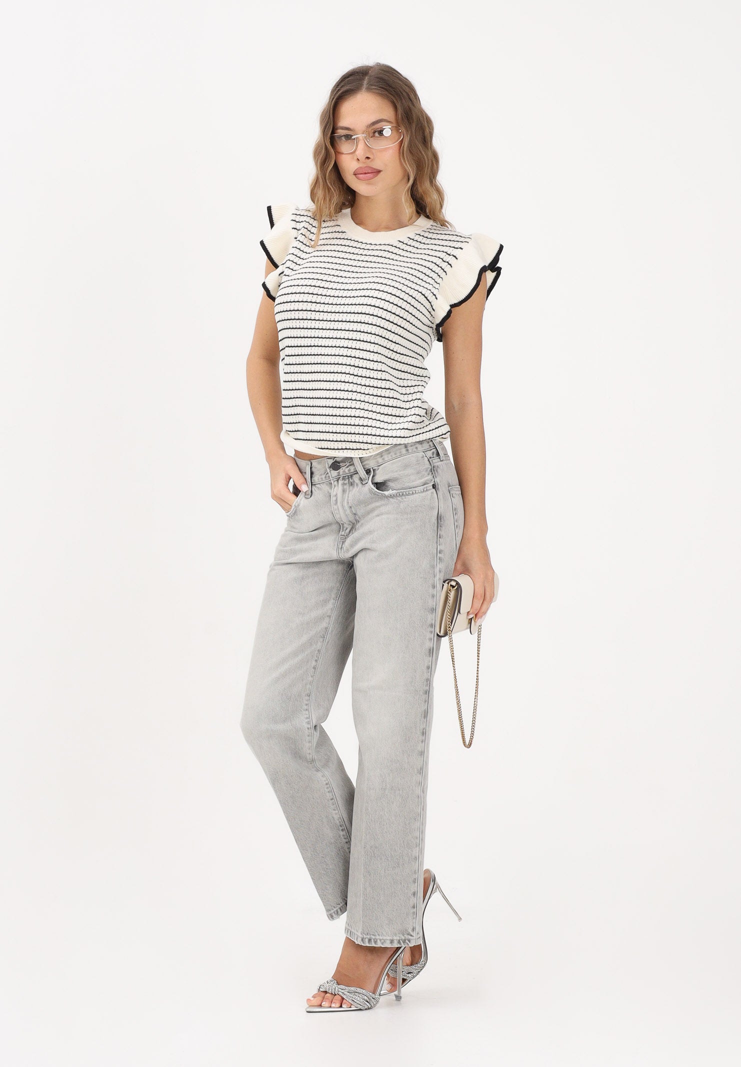 JDY Top in maglia panna da donna con motivo a righe 15360345 CLDAWBL JDY 