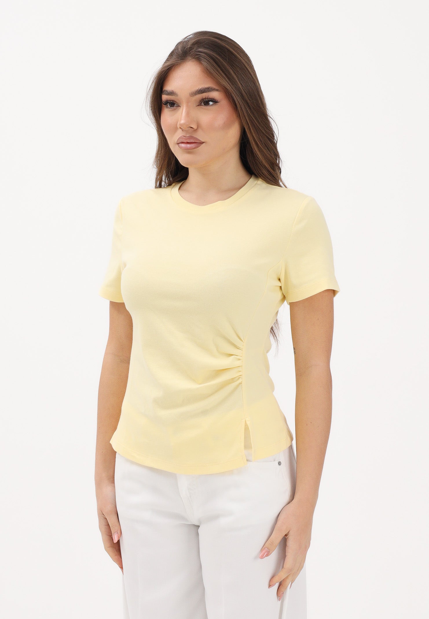 JDY T-shirt a manica corta gialla da donna con drappeggio 15365933 DOCR JDY 