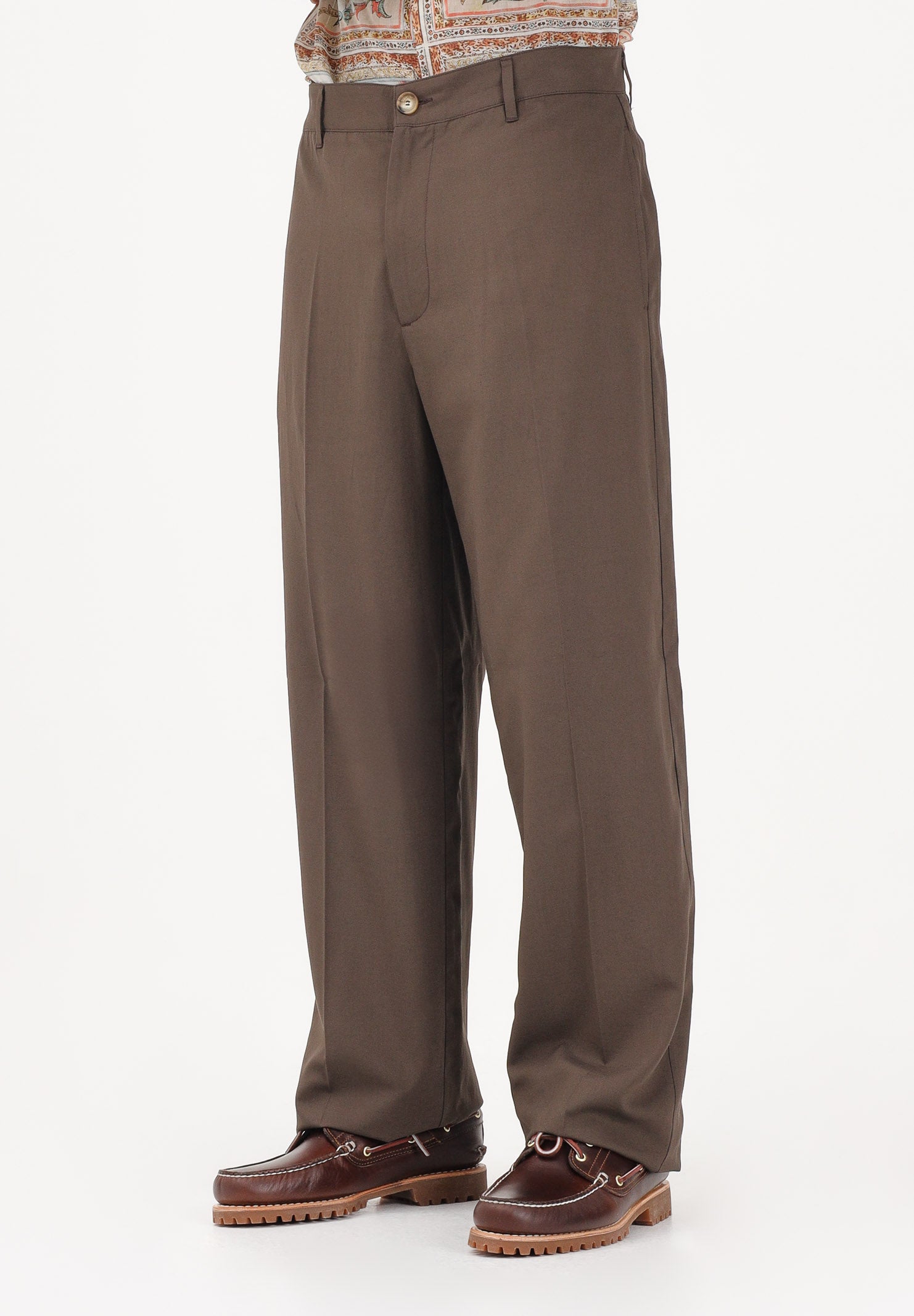 JUST CAVALLI Pantalone elegante in lino marrone da uomo 80OAA129N0698 772 JUST CAVALLI 