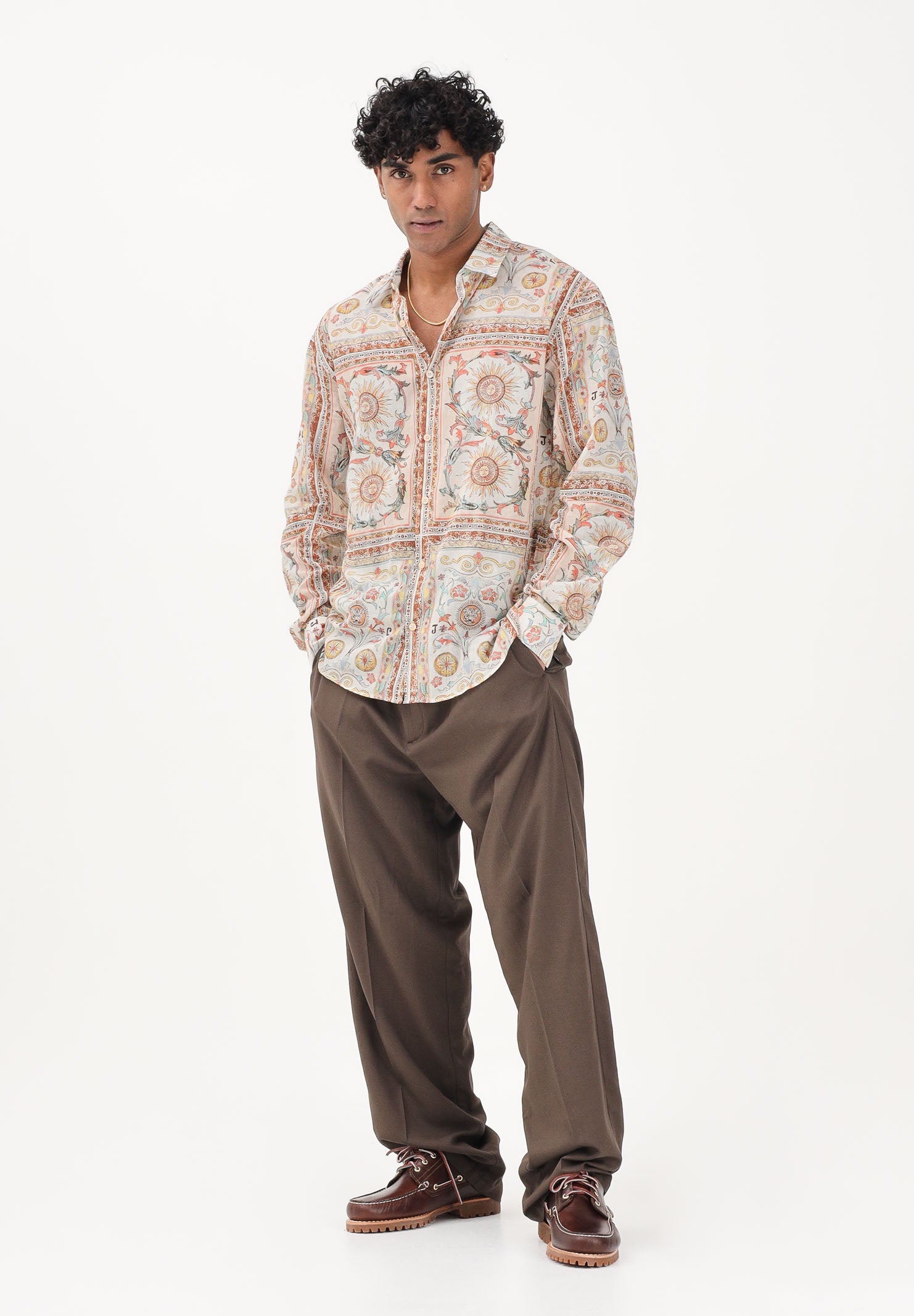 JUST CAVALLI Pantalone elegante in lino marrone da uomo 80OAA129N0698 772 JUST CAVALLI 