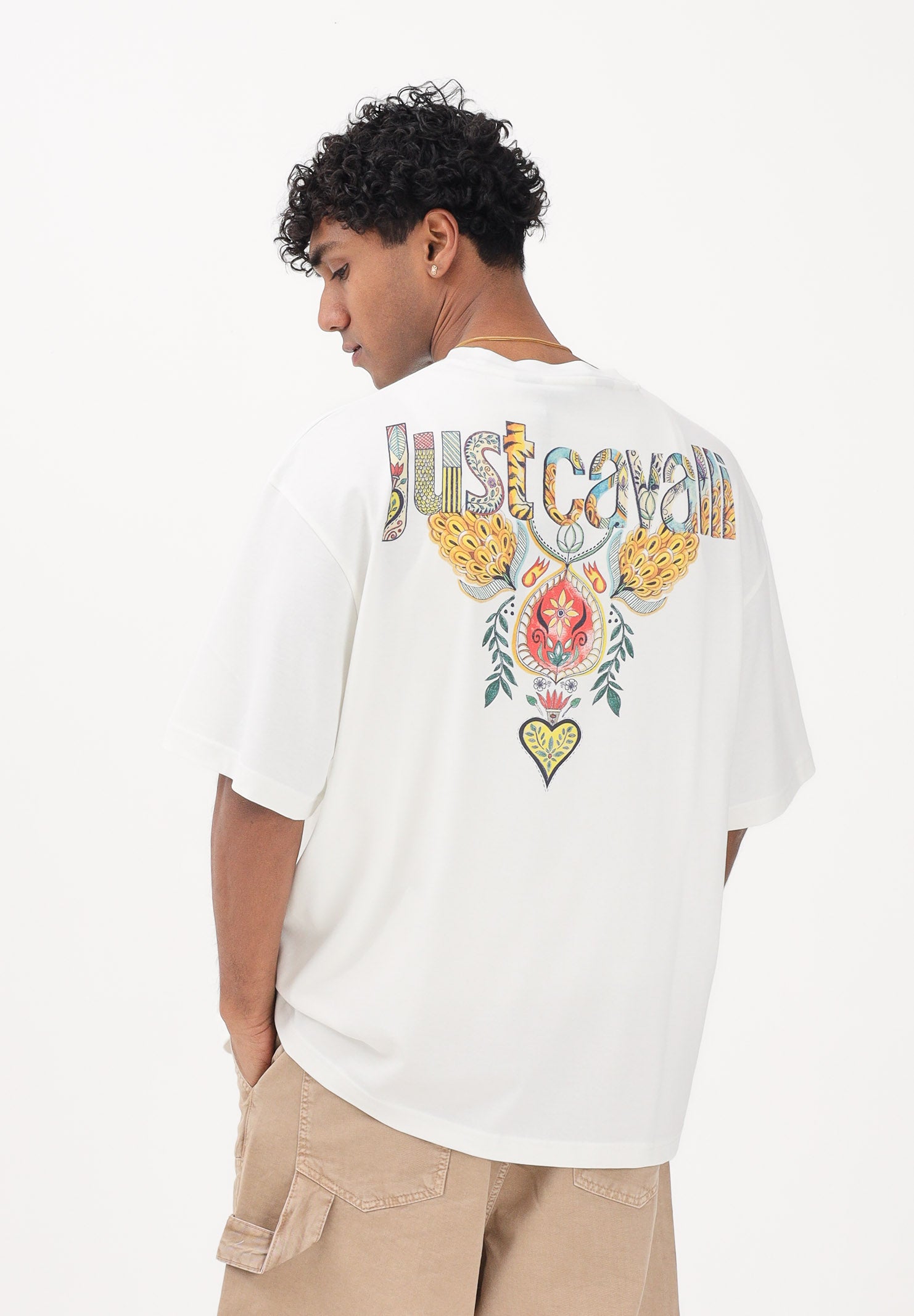JUST CAVALLI T-shirt a manica corta bianca da uomo con maxi stampa 80OAHE18CJ118 004 JUST CAVALLI 