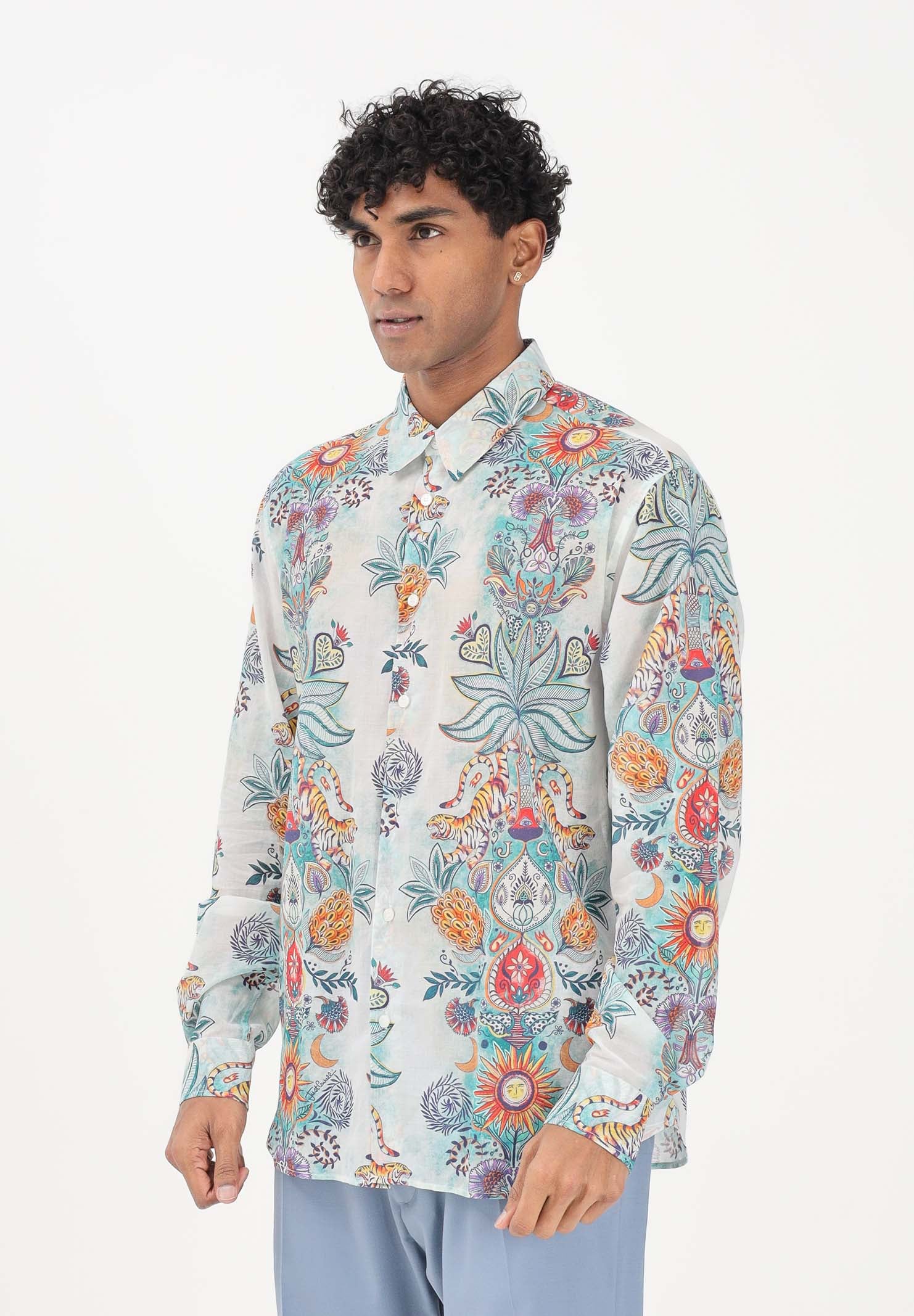 JUST CAVALLI Camicia a manica lunga azzurra da uomo con stampa all-over 80OAL210NS780 217 JUST CAVALLI 