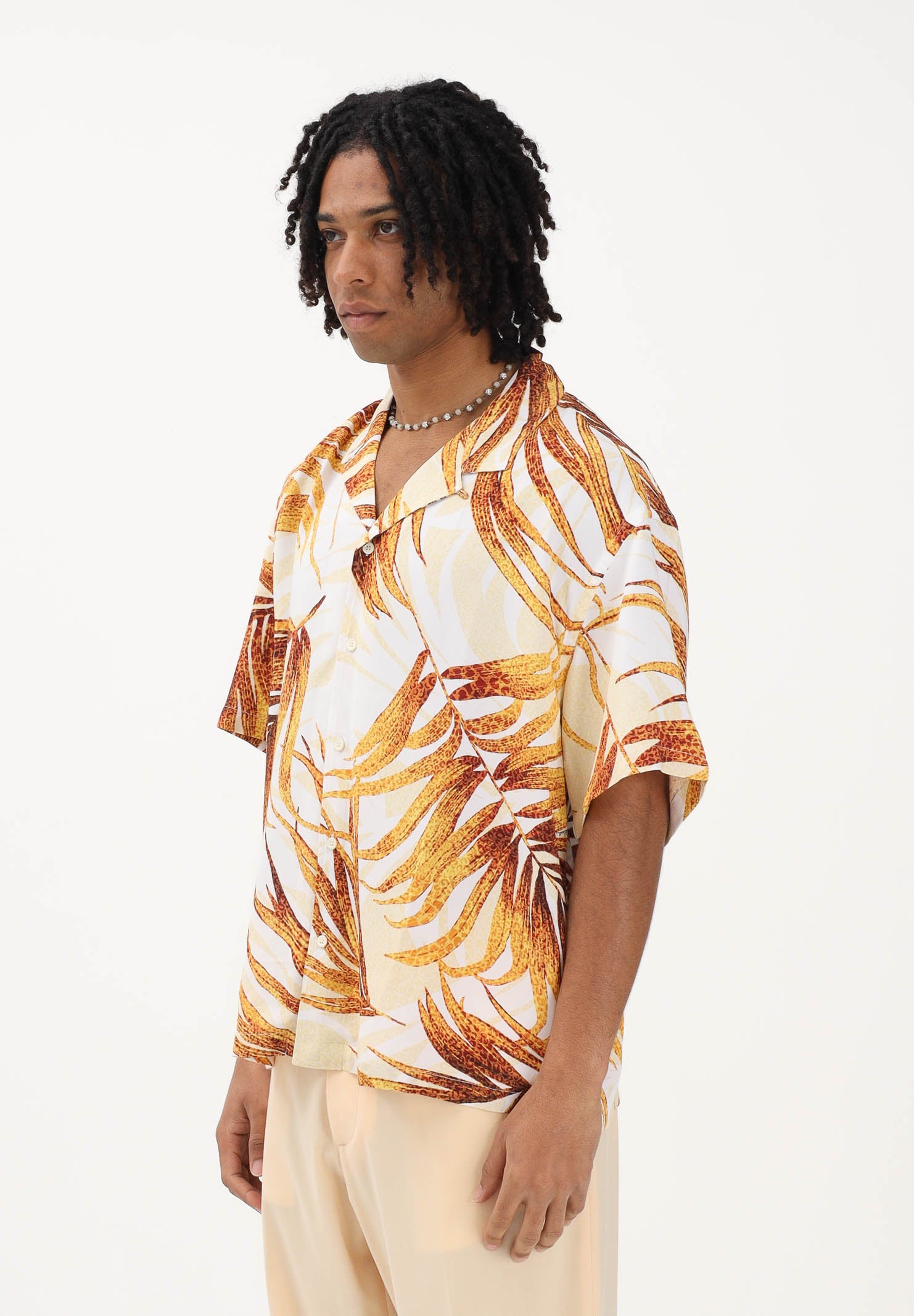 JUST CAVALLI Camicia a manica corta panna da uomo con stampa tropicale 80OALF01CNF05 R79 JUST CAVALLI 