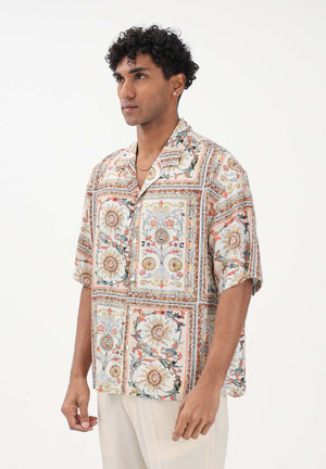 JUST CAVALLI Camicia a manica corta beige da uomo con stampa decorativa 80OALF01CNF05 R85 JUST CAVALLI 