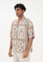JUST CAVALLI Camicia a manica corta beige da uomo con stampa decorativa 80OALF01CNF05 R85 JUST CAVALLI 