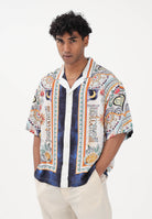 JUST CAVALLI Camicia a manica corta bianca da uomo con stampa grafica multicolor 80OALF04CNF05 004 JUST CAVALLI 