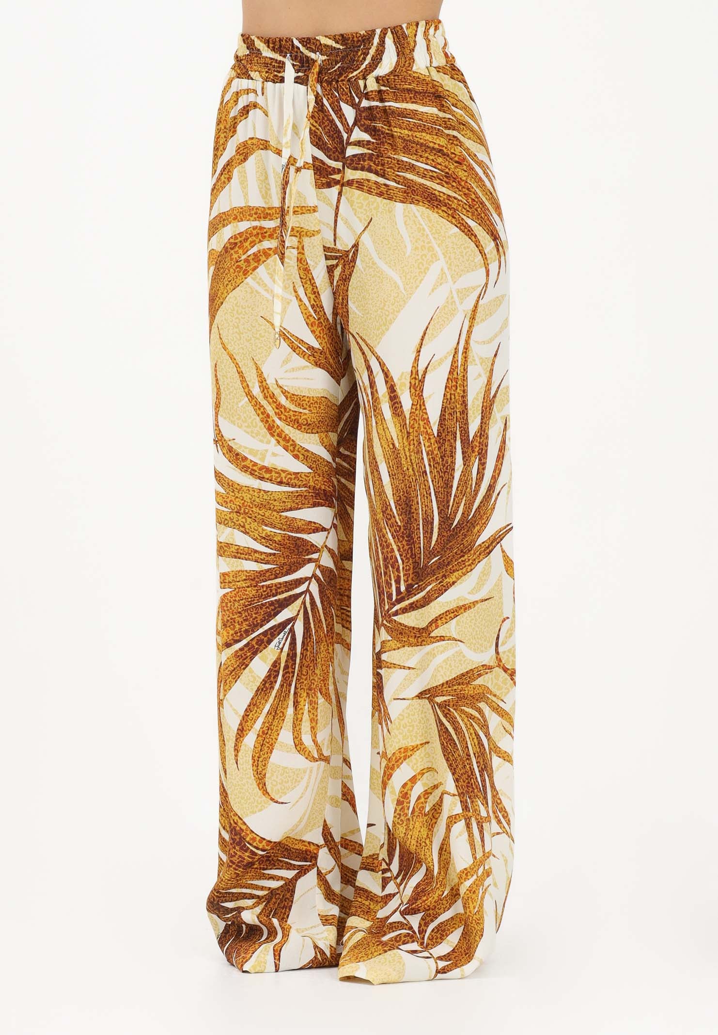 JUST CAVALLI Pantalone elegante beige da donna con stampa di foglie 80PAA126NS838 638 JUST CAVALLI 