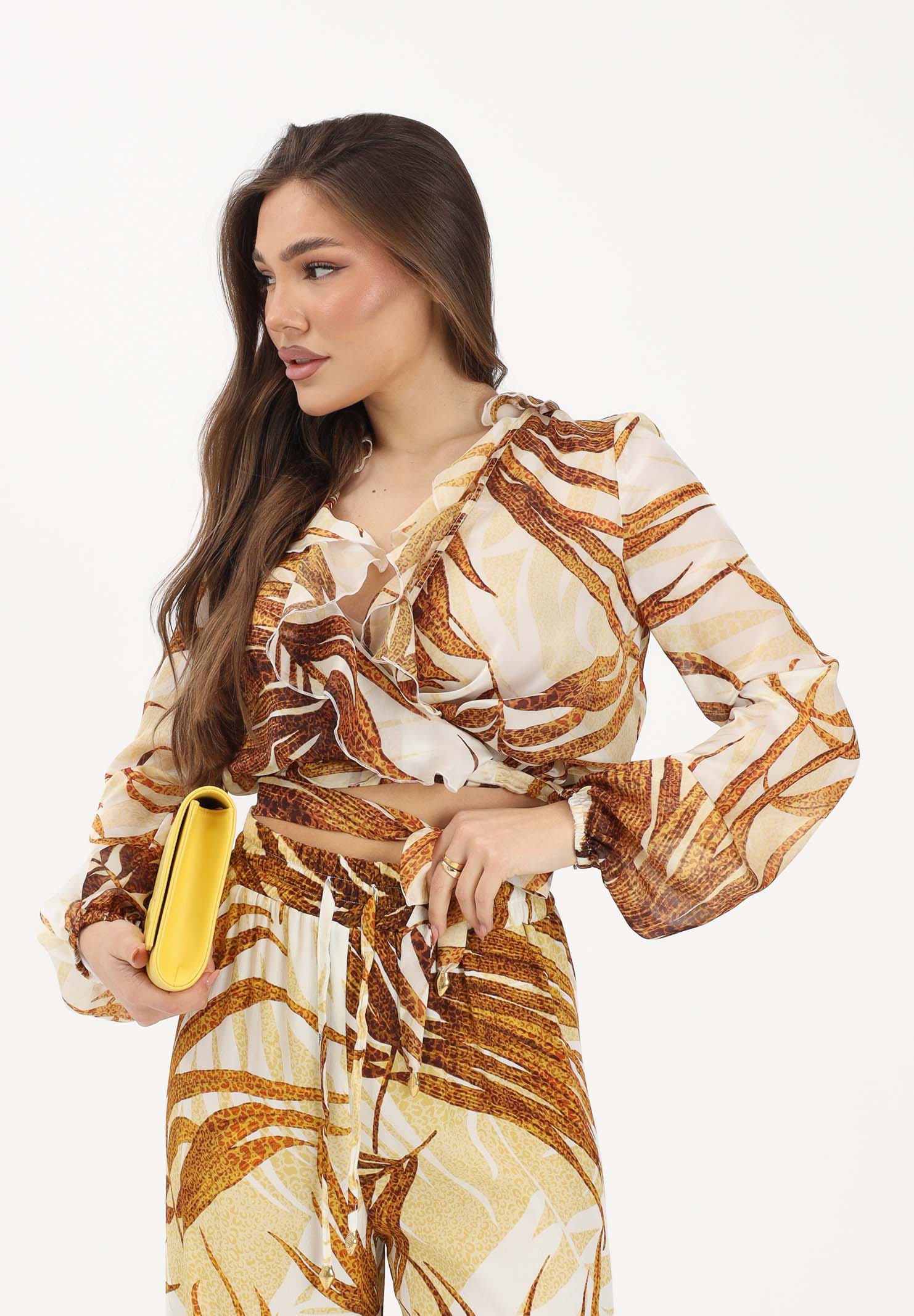 JUST CAVALLI Blusa beige da donna con stampa di foglie stilizzate 80PAL214NS775 638 JUST CAVALLI 
