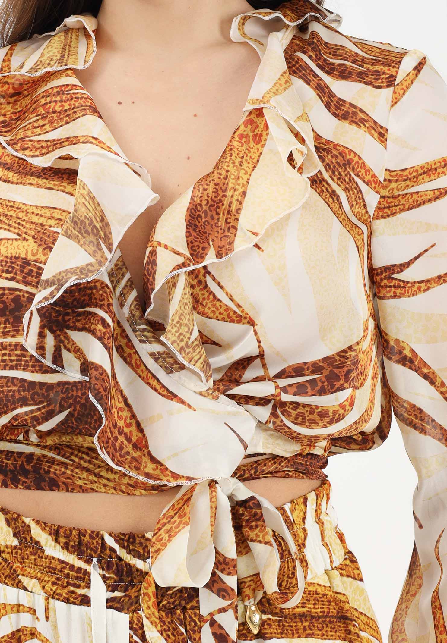 JUST CAVALLI Blusa beige da donna con stampa di foglie stilizzate 80PAL214NS775 638 JUST CAVALLI 