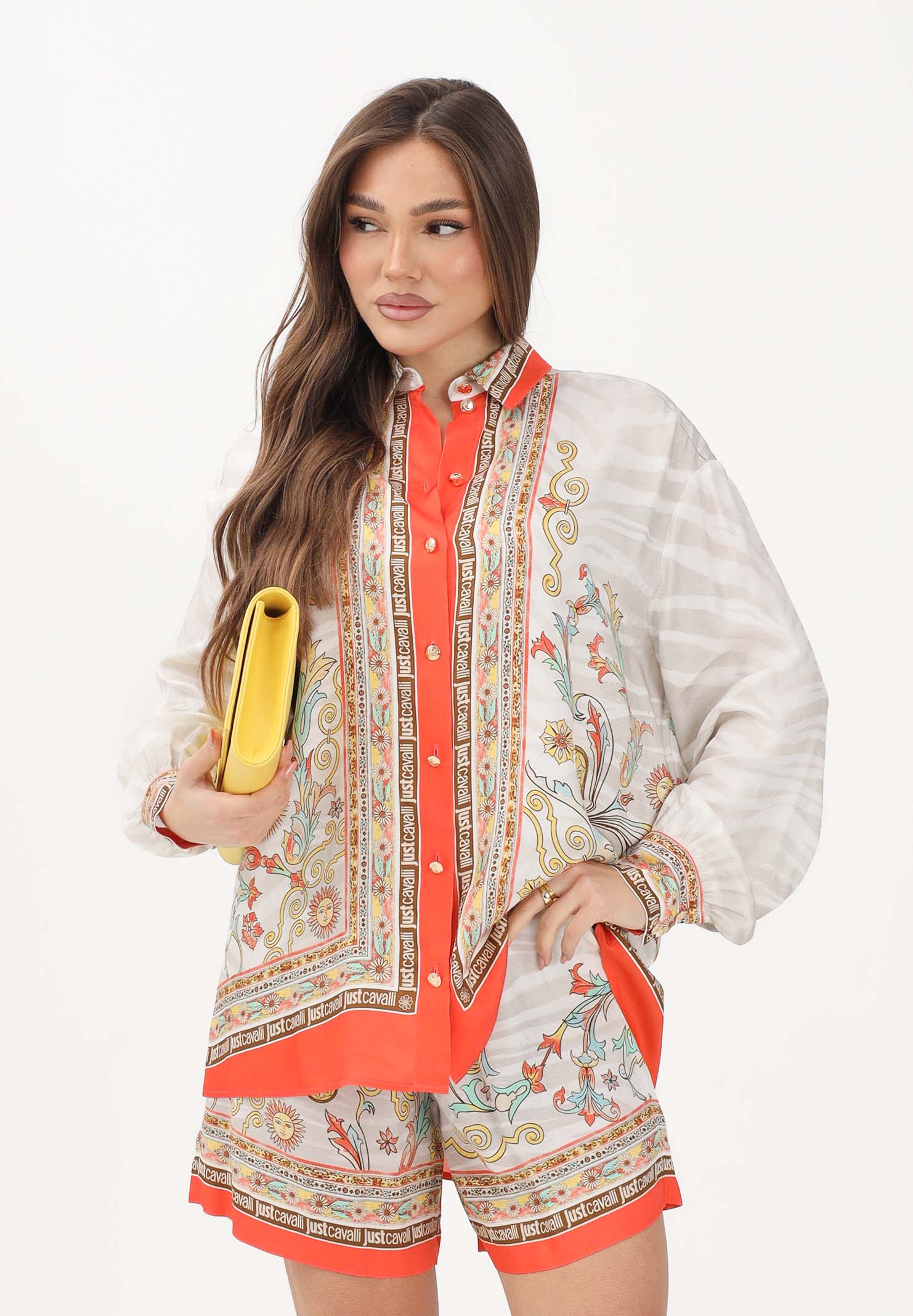JUST CAVALLI Camicia a manica lunga avorio da donna con fantasia 80PAL2P6NS843 MC3 JUST CAVALLI 