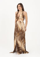 JUST CAVALLI Abito lungo beige e marrone da donna con stampa di foglie 80PAO919NS819 751 JUST CAVALLI 