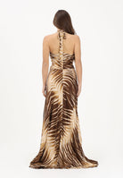 JUST CAVALLI Abito lungo beige e marrone da donna con stampa di foglie 80PAO919NS819 751 JUST CAVALLI 