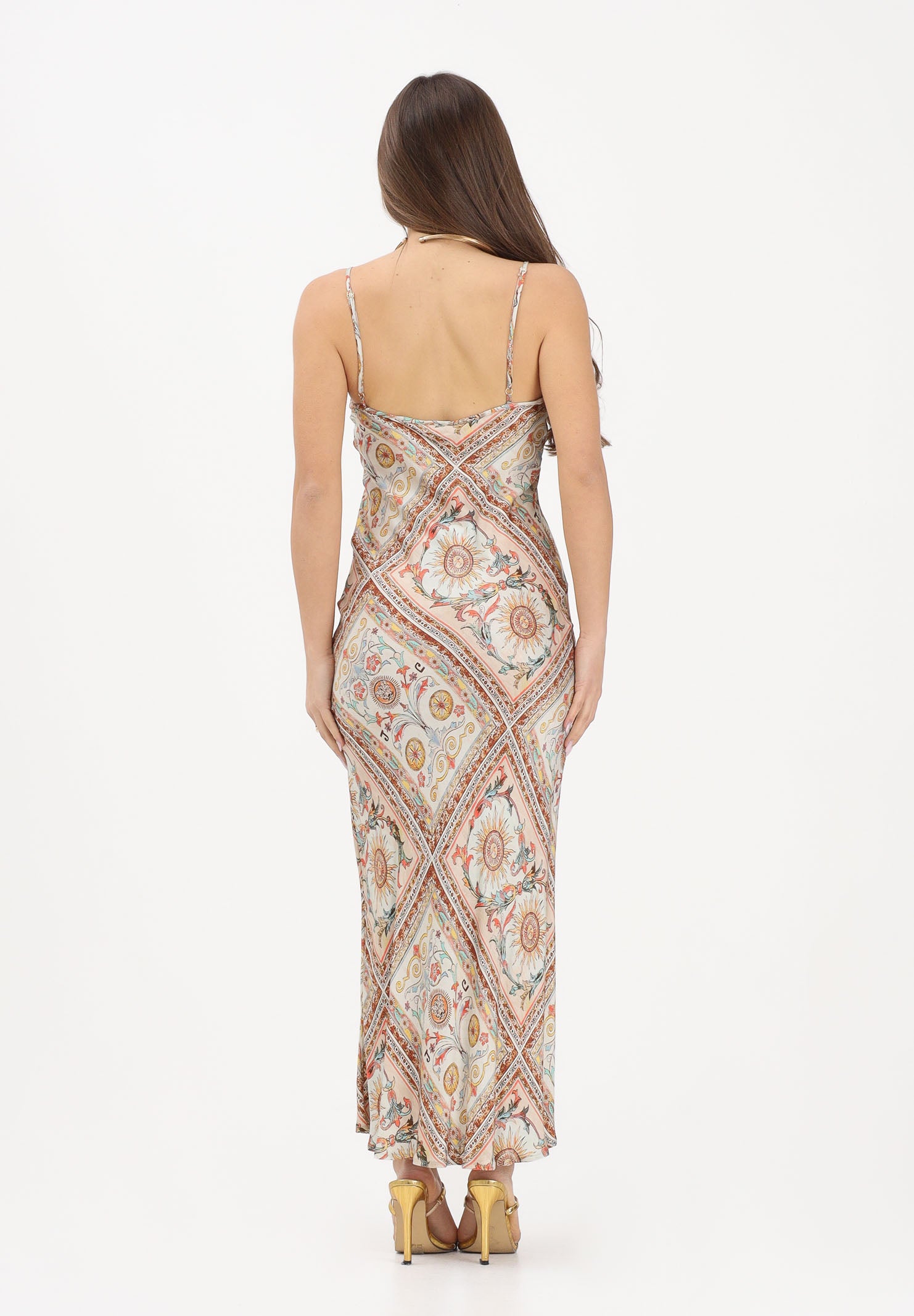 JUST CAVALLI Abito midi beige da donna con stampa ornamentale 80PAO925NS779 774 JUST CAVALLI 