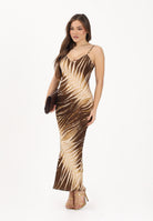 JUST CAVALLI Abito midi beige da donna con stampa di foglie stilizzate 80PAO925NS819 751 JUST CAVALLI 